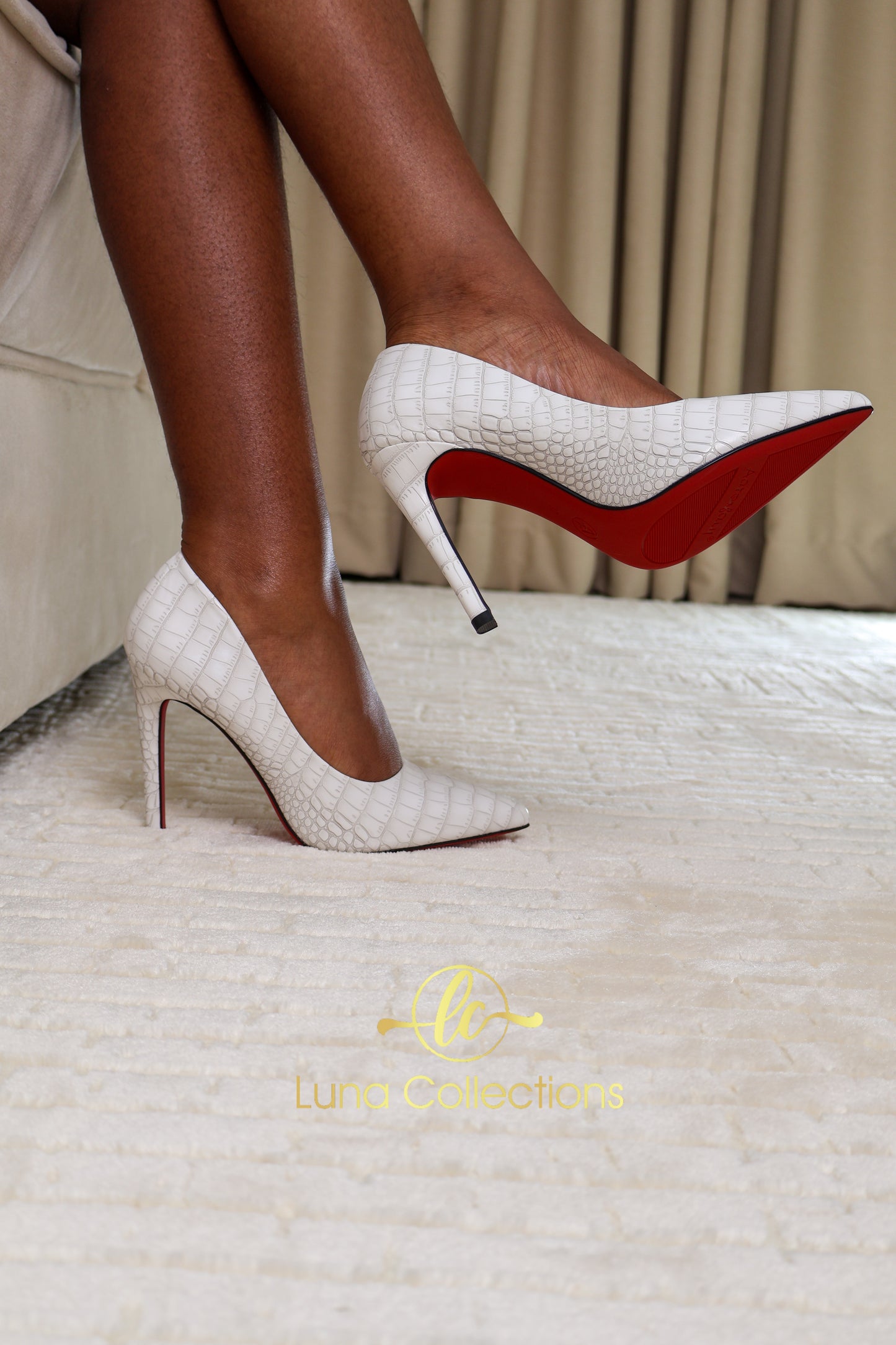 White Snake Print Heels