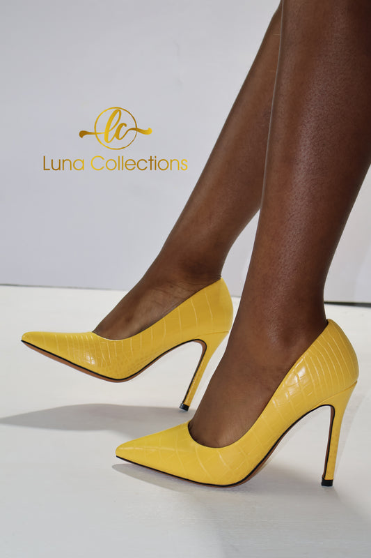 Yellow Croc-embossed Heels
