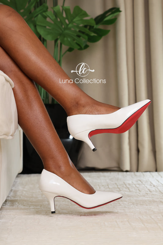 White Kitten Red-Bottoms Heels